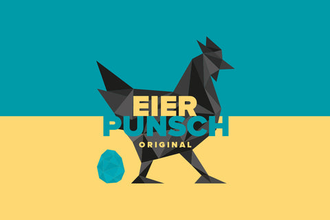 schwarzes Huhn auf rot-gelben Hintergrund