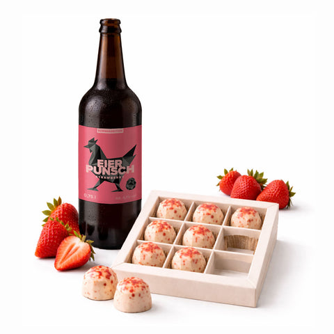 9er Bundle Eierpunsch Erdbeere – Sommergeschenk mit Flaschen und Pralinen