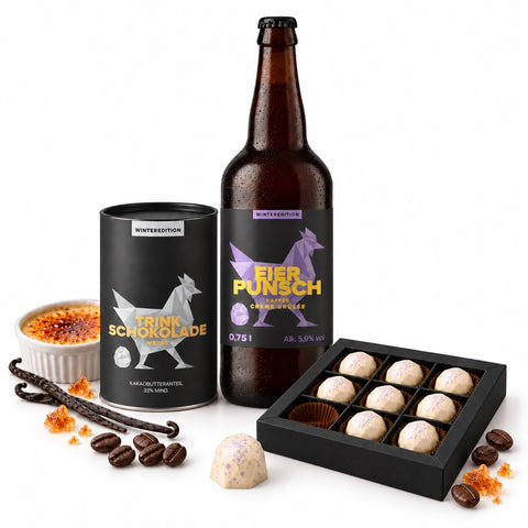 Eierpunsch Kaffee Crème Brûlée, 9er Diamonds-Box & Weiße Trinkschokolade