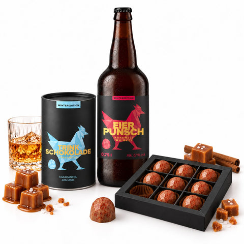 Eierpunsch Karamell Whiskey, 9er Diamonds-Box & Vollmilch-Trinkschokolade