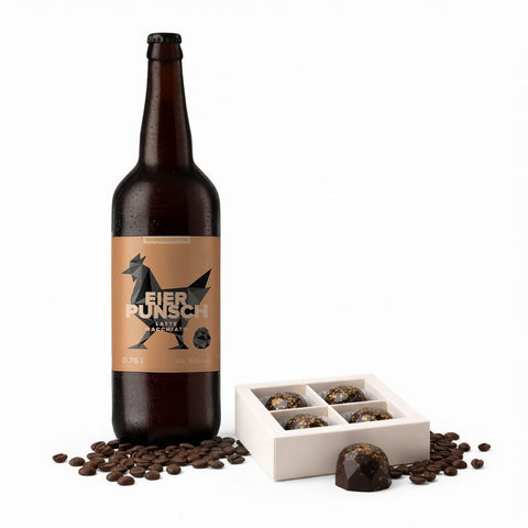 Eierpunsch Latte Macchiato Geschenkset mit Flasche und Pralinen – Sommer Collection