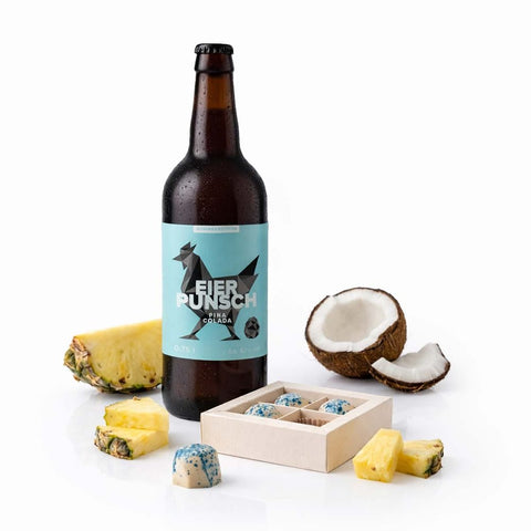 Eierpunsch Piña Colada Geschenkset mit Flasche und Pralinen – Sommer Collection