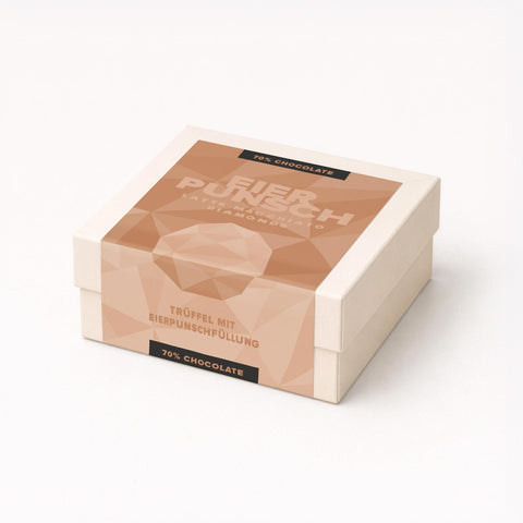 Latte Macchiato Eierpunsch Pralinen-Box – edle Geschenkverpackung mit Kaffee-Eierpunsch-Trüffeln aus 70% dunkler Schokolade, alkoholisches Konfekt als Geschenk